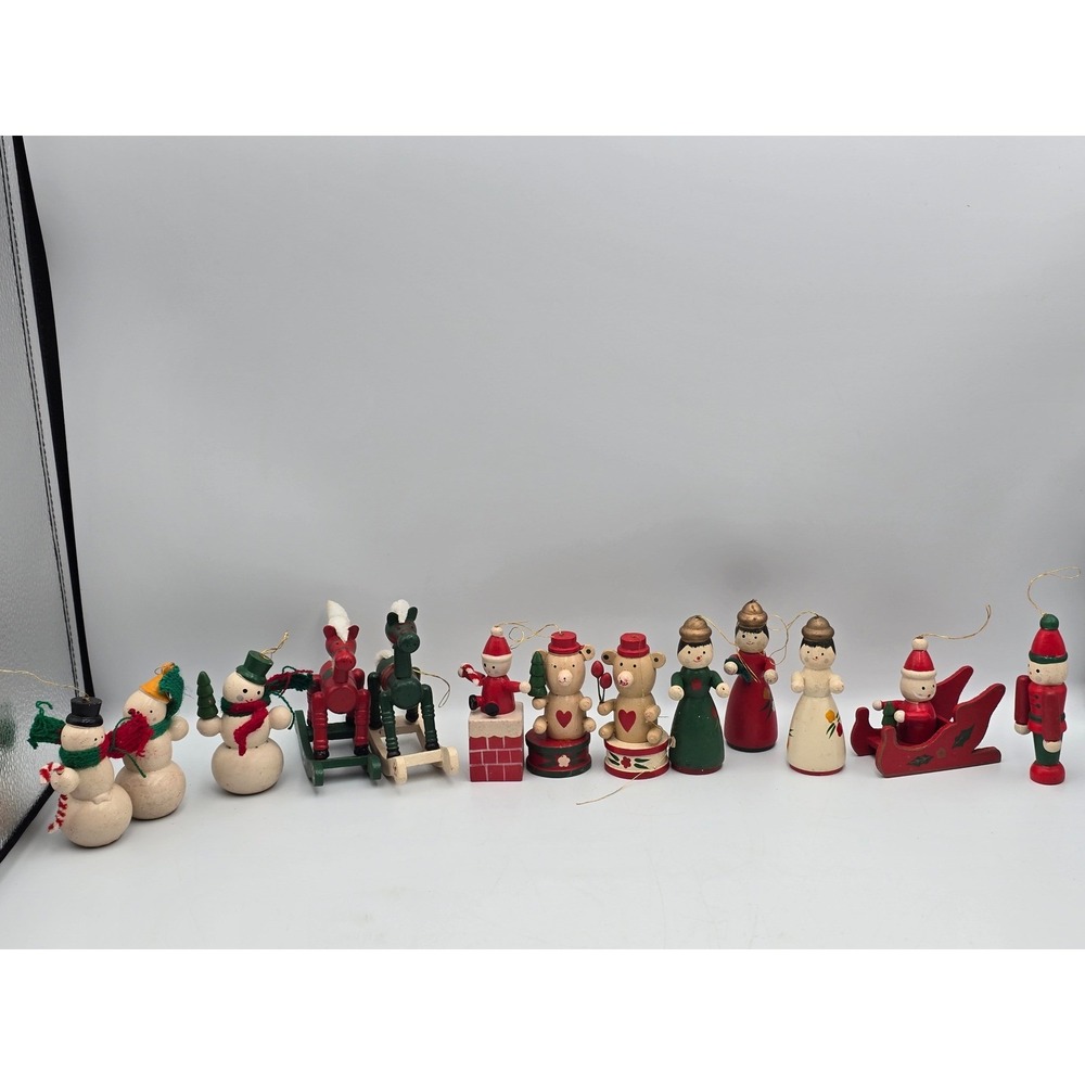 Unbranded Vintage Wooden‎ Christmas Ornaments Mixed Lot Multicolor Good Folk Art